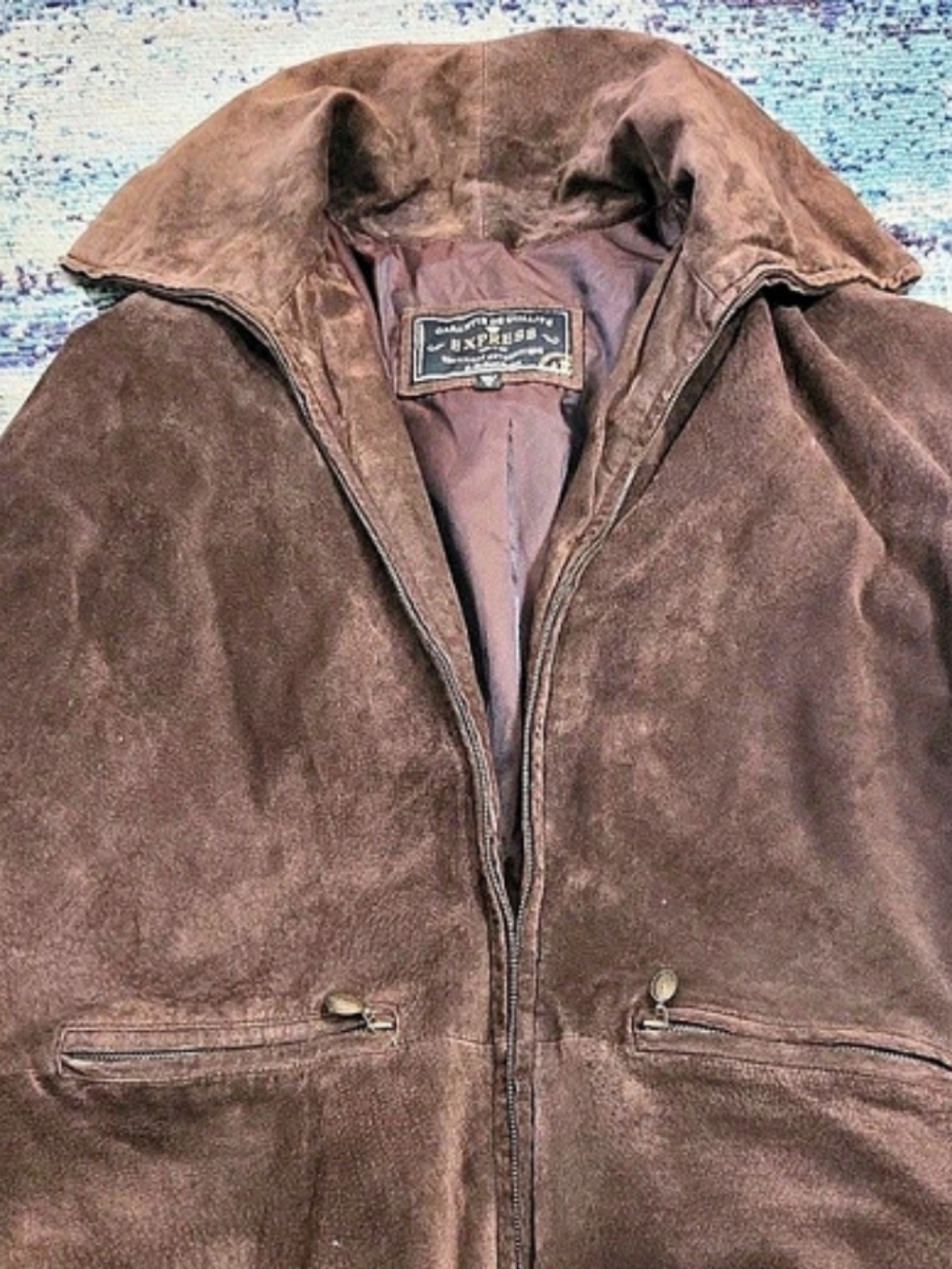 Vintage Express Chocolate Brown 100% Genuine Suede Coat Size Large